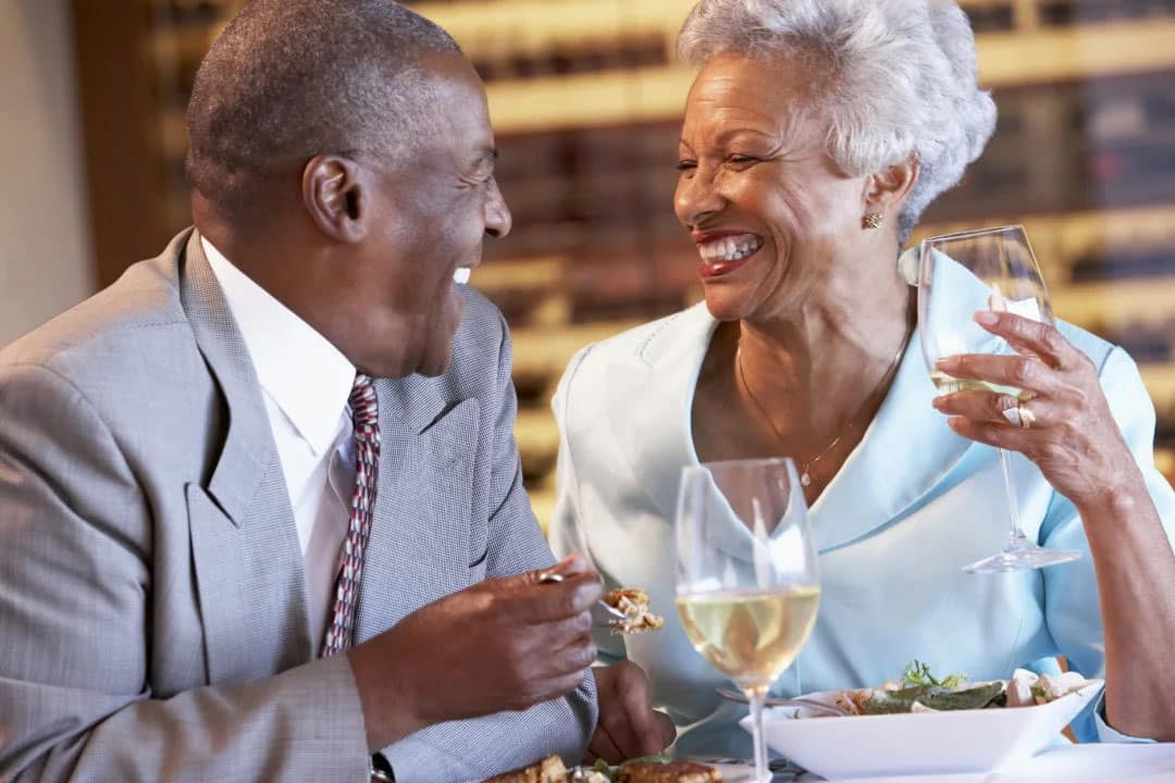 happy married couple during a wine dinner